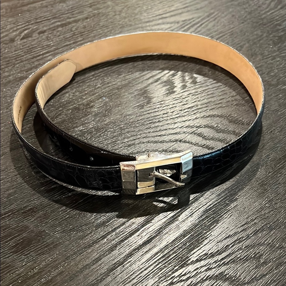 Mezlan Black and Silver Leather Belt